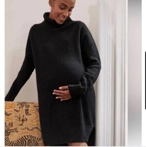 Hatch Black Knit Turtleneck Sweater Dress